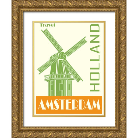 Amsterdam Holland Travel Poster Gold Ornate Wood Framed Art Print with Double Matting by Vintage Travel Posters