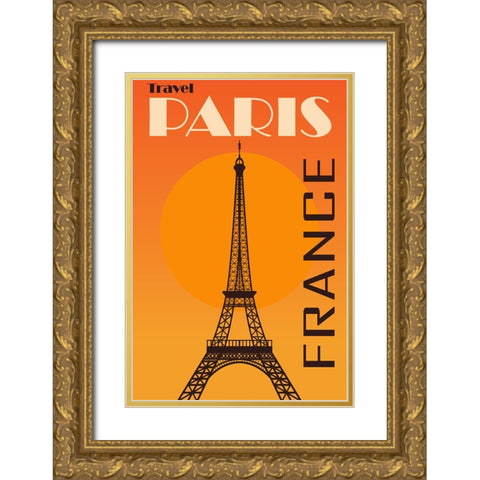 Travel Paris France Poster Gold Ornate Wood Framed Art Print with Double Matting by Vintage Travel Posters