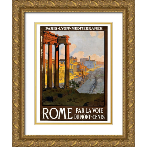Travel Poster Rome Gold Ornate Wood Framed Art Print with Double Matting by Vintage Travel Posters