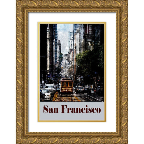 Travel Poster San Francisco Gold Ornate Wood Framed Art Print with Double Matting by Vintage Travel Posters