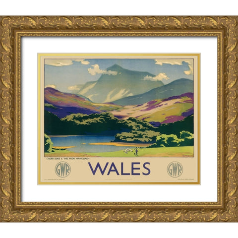 Wales Travel Poster Gold Ornate Wood Framed Art Print with Double Matting by Vintage Travel Posters