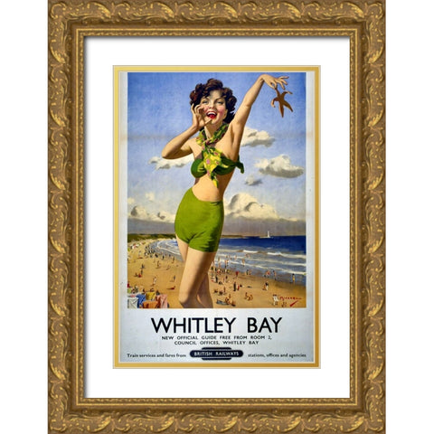 Whitley Bay Railway Poster Gold Ornate Wood Framed Art Print with Double Matting by Vintage Travel Posters