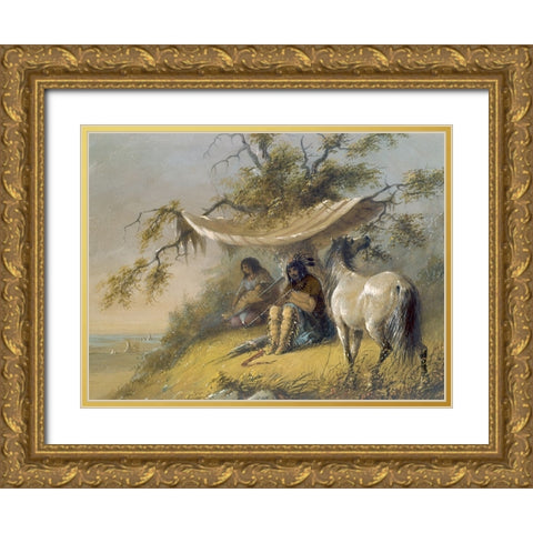 Arapahos Gold Ornate Wood Framed Art Print with Double Matting by Miller, Alfred Jacob