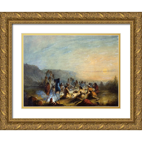 Breakfast at Sunrise Gold Ornate Wood Framed Art Print with Double Matting by Miller, Alfred Jacob