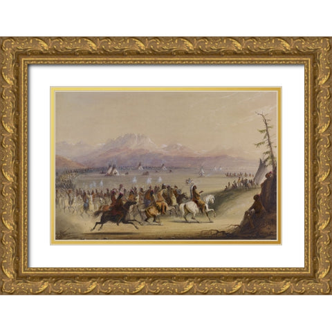 Cavalcade Gold Ornate Wood Framed Art Print with Double Matting by Miller, Alfred Jacob