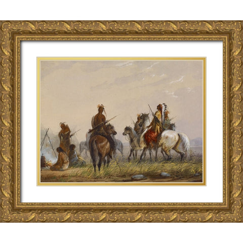 Expedition to Capture Wild Horses Gold Ornate Wood Framed Art Print with Double Matting by Miller, Alfred Jacob