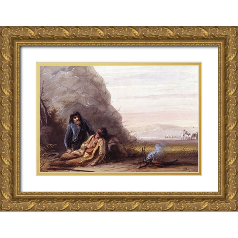 Free Trappers in Trouble Gold Ornate Wood Framed Art Print with Double Matting by Miller, Alfred Jacob