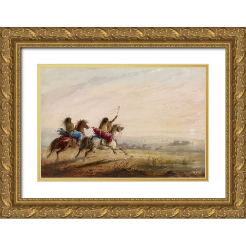 Indian Girls, Racing Gold Ornate Wood Framed Art Print with Double Matting by Miller, Alfred Jacob