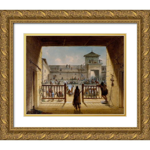 Interior of Fort Laramie Gold Ornate Wood Framed Art Print with Double Matting by Miller, Alfred Jacob