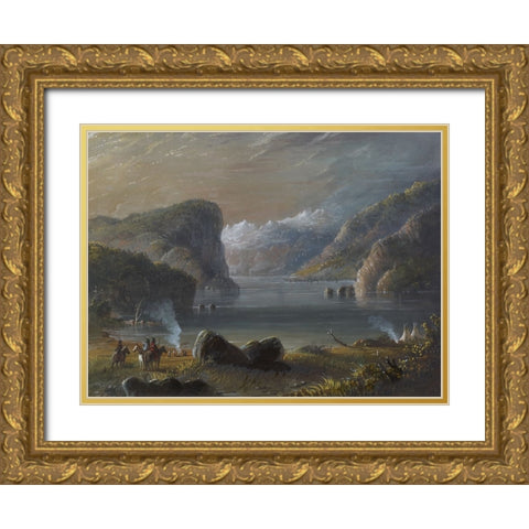 Lake Scene Gold Ornate Wood Framed Art Print with Double Matting by Miller, Alfred Jacob