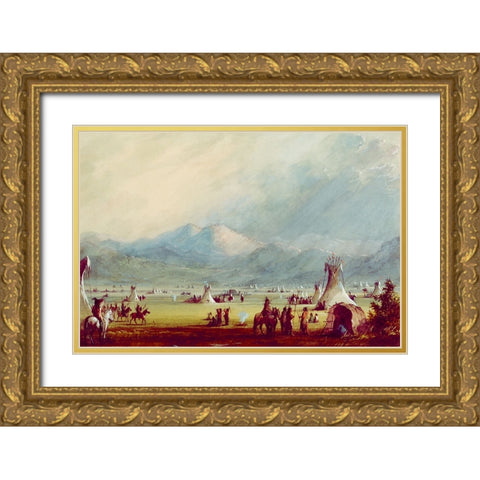 Large Encampment Nr the Cut Rocks Gold Ornate Wood Framed Art Print with Double Matting by Miller, Alfred Jacob