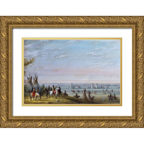 Rendezvous Gold Ornate Wood Framed Art Print with Double Matting by Miller, Alfred Jacob