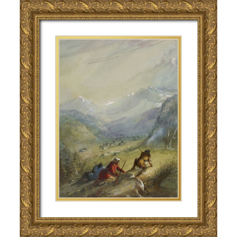 Mountain Sheep Gold Ornate Wood Framed Art Print with Double Matting by Miller, Alfred Jacob