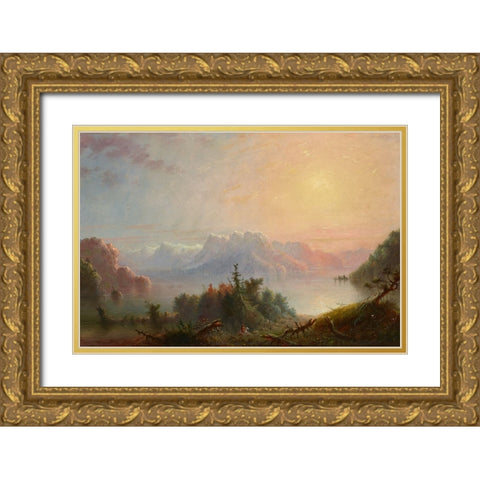 The Lake Her Bosom Expands to the Sky Gold Ornate Wood Framed Art Print with Double Matting by Miller, Alfred Jacob