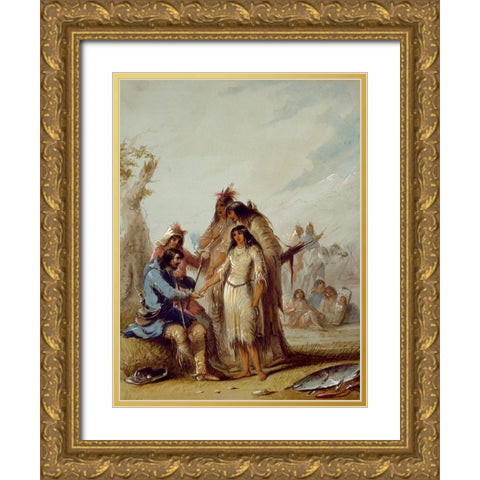 The Trappers Bride Gold Ornate Wood Framed Art Print with Double Matting by Miller, Alfred Jacob