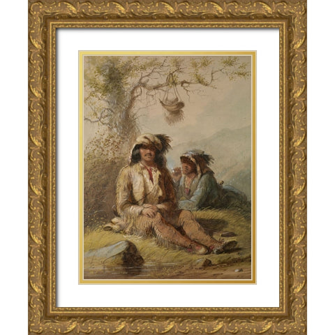 Trappers Gold Ornate Wood Framed Art Print with Double Matting by Miller, Alfred Jacob