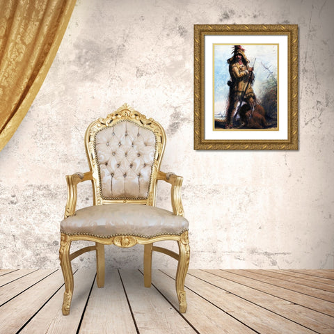 Rocky Mountains Trapper Old Bill Williams Gold Ornate Wood Framed Art Print with Double Matting by Miller, Alfred Jacob