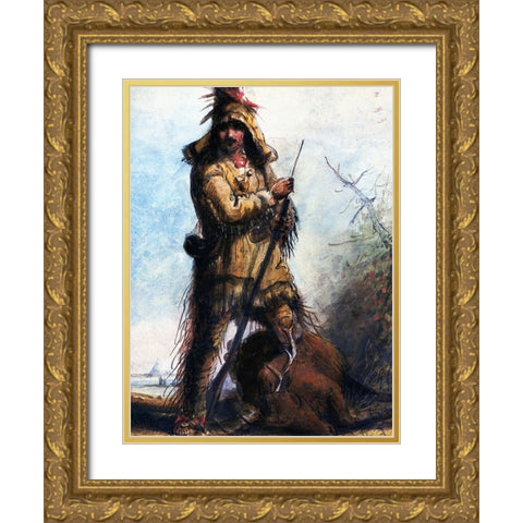 Rocky Mountains Trapper Old Bill Williams Gold Ornate Wood Framed Art Print with Double Matting by Miller, Alfred Jacob