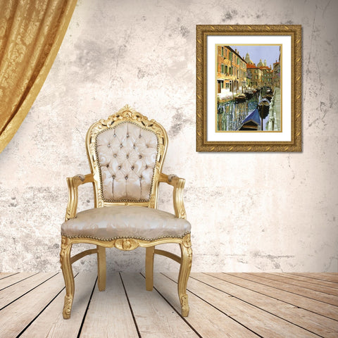 La Barche Sul Canale Gold Ornate Wood Framed Art Print with Double Matting by Borelli, Guido