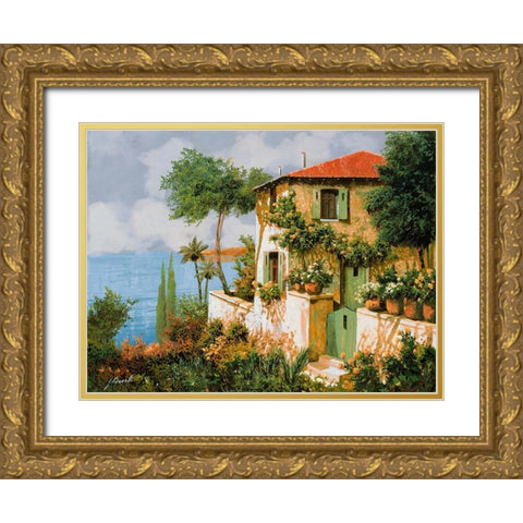 Casa Giallo Verde Gold Ornate Wood Framed Art Print with Double Matting by Borelli, Guido
