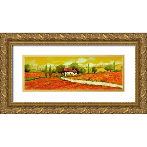Rosso Papavero Gold Ornate Wood Framed Art Print with Double Matting by Borelli, Guido