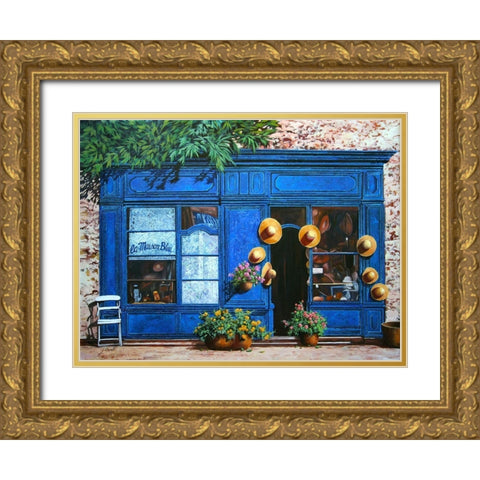 La Maison Blue Gold Ornate Wood Framed Art Print with Double Matting by Borelli, Guido
