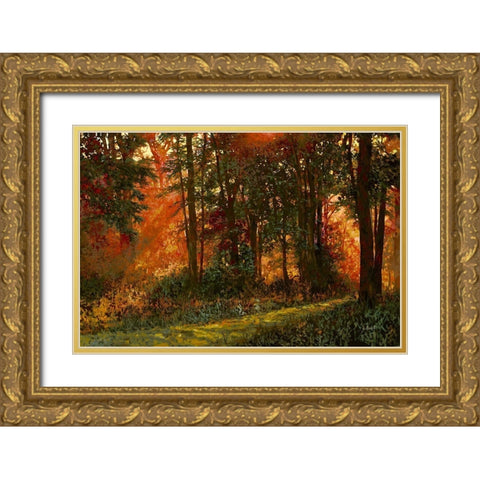 Luci Nel Bosco Gold Ornate Wood Framed Art Print with Double Matting by Borelli, Guido