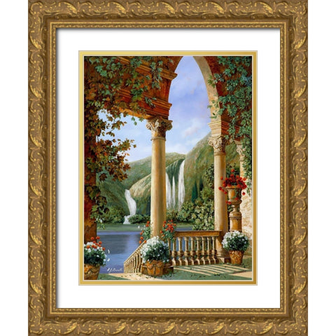 Archi and Cascate Gold Ornate Wood Framed Art Print with Double Matting by Borelli, Guido