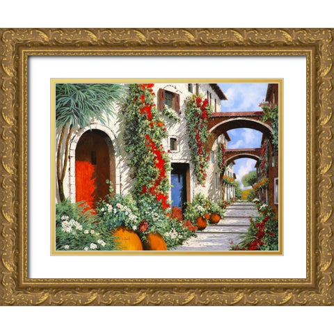 Porta Rossa Porta Blu Gold Ornate Wood Framed Art Print with Double Matting by Borelli, Guido