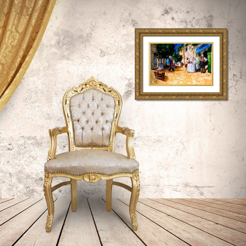 Lunch at Cafe Le Vitto Gold Ornate Wood Framed Art Print with Double Matting by West, Ronald