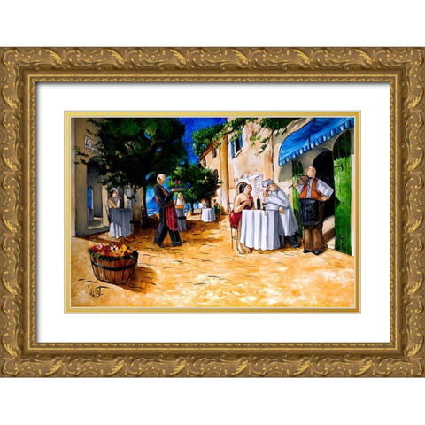Lunch at Cafe Le Vitto Gold Ornate Wood Framed Art Print with Double Matting by West, Ronald