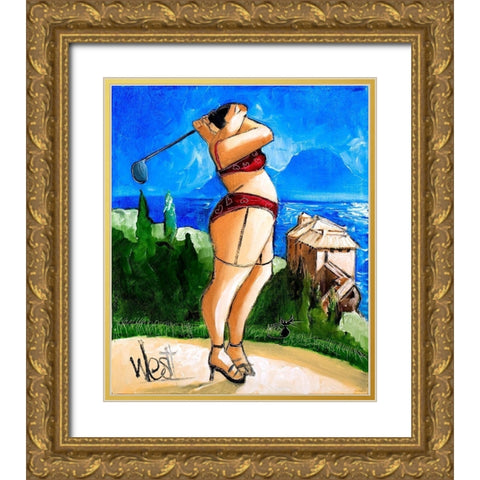 Golf Driving Gold Ornate Wood Framed Art Print with Double Matting by West, Ronald