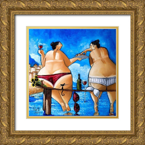 Wine and Cake Gold Ornate Wood Framed Art Print with Double Matting by West, Ronald