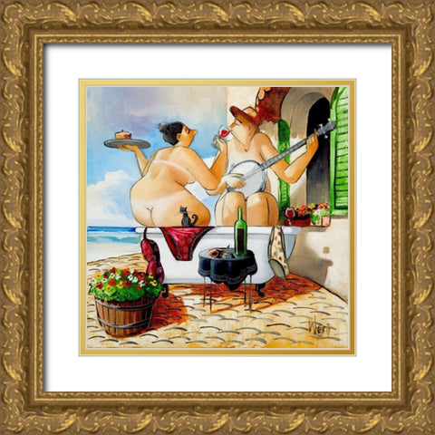 Bath and Banjo Gold Ornate Wood Framed Art Print with Double Matting by West, Ronald