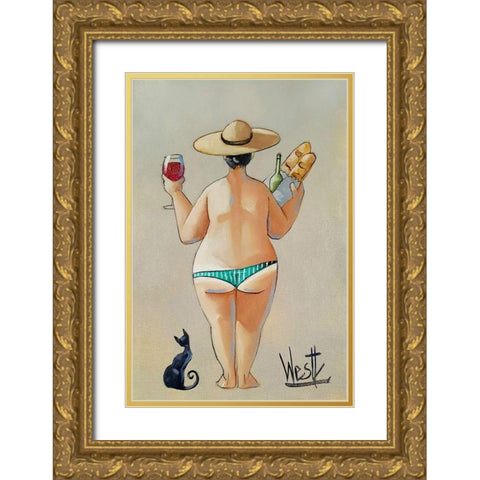 Bouquets and Wine Gold Ornate Wood Framed Art Print with Double Matting by West, Ronald