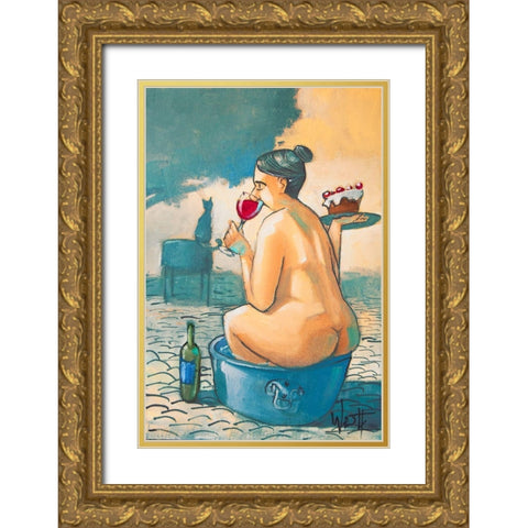 Wine and Cake in a Tub Gold Ornate Wood Framed Art Print with Double Matting by West, Ronald