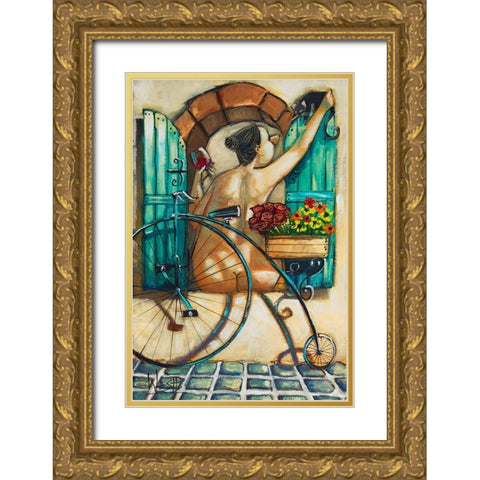 Lady in Window III Gold Ornate Wood Framed Art Print with Double Matting by West, Ronald