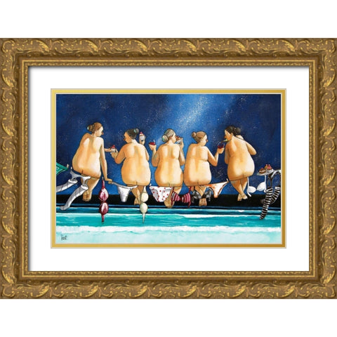 Birds on a Wire Gold Ornate Wood Framed Art Print with Double Matting by West, Ronald