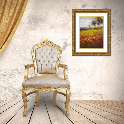 Wildflower Hillside Gold Ornate Wood Framed Art Print with Double Matting by Hulsey
