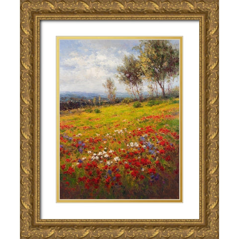 Wildflower Hillside Gold Ornate Wood Framed Art Print with Double Matting by Hulsey