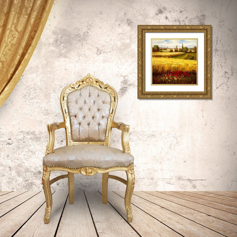Wheat Fields and Roses Gold Ornate Wood Framed Art Print with Double Matting by Hulsey