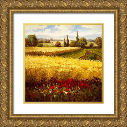 Wheat Fields and Roses Gold Ornate Wood Framed Art Print with Double Matting by Hulsey