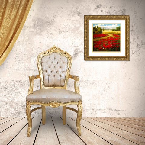 Wheat Fields and Poppies Gold Ornate Wood Framed Art Print with Double Matting by Hulsey