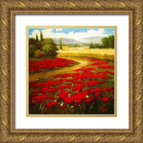 Wheat Fields and Poppies Gold Ornate Wood Framed Art Print with Double Matting by Hulsey
