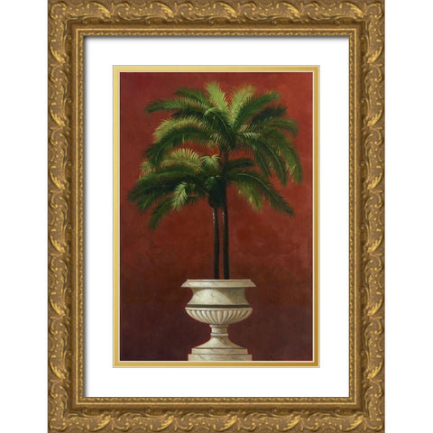 Potted palm in Red III Gold Ornate Wood Framed Art Print with Double Matting by Welby