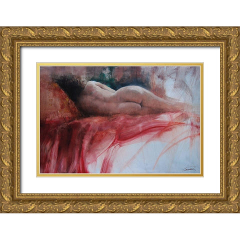 Scarlet Sheet Nude Gold Ornate Wood Framed Art Print with Double Matting by Campbell, Robert