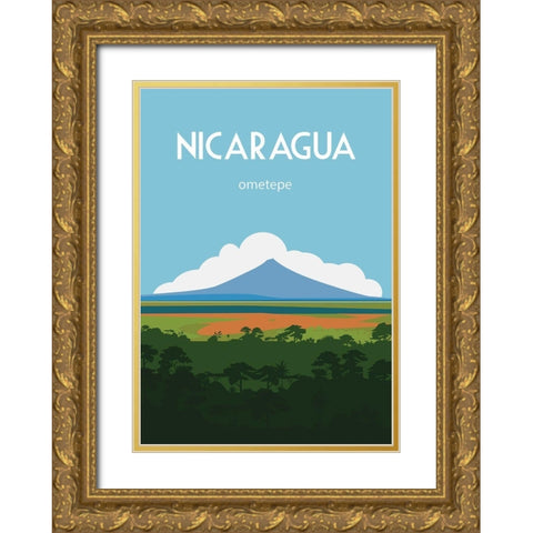 Nicaragua travel poster Gold Ornate Wood Framed Art Print with Double Matting by ARCTIC FRAME