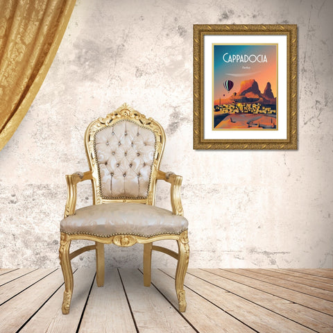 cappadocia turkey travel poster Gold Ornate Wood Framed Art Print with Double Matting by ARCTIC FRAME