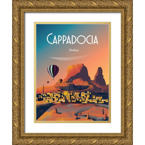 cappadocia turkey travel poster Gold Ornate Wood Framed Art Print with Double Matting by ARCTIC FRAME