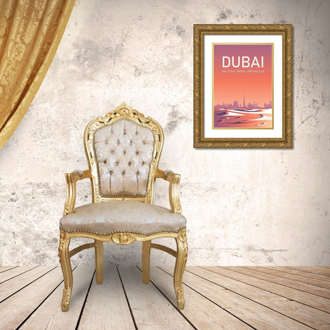 Dubai travel poster Gold Ornate Wood Framed Art Print with Double Matting by ARCTIC FRAME
